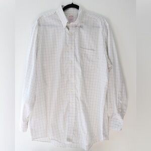 Brooks Brothers White and Blue Checkered Dress Shirt Sz 17 3/4